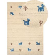 Tapis Gabbeh Beige en Laine 140 x 200 cm à Motif d'Animaux Fait Main Chaleureux Yali