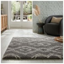 Flair Rugs - Tapis berbère à longues mèches ethnique Atlas Gris 160x230