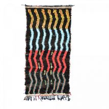 Unamourdetapis - Authentique tapis berbère 110x205 noir et rose boucharouette 55