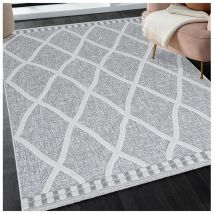 Allotapis - Tapis berbère ethnique avec franges gris Cherine Gris 80x300