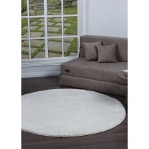 Toutapis - Tapis rond berbère crème poils longs et doux 120x120