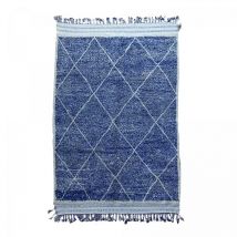 Authentique tapis berbère 205x310 bleu et blanc fait main INLES