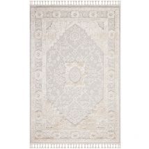 Tapis Salon Bohème Chic Franges Tressées Crème (120x170cm)