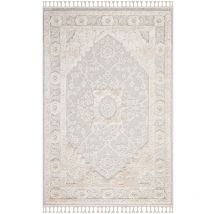 Tapis Salon Bohème Chic Franges Tressées Crème (80x150cm)