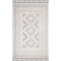 Tapis Salon Bohème Chic Franges Tressées Crème et Gris (120x170cm)
