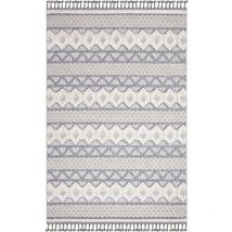 Tapis Salon Bohème Chic Franges Tressées Gris et Crème (160x230cm)
