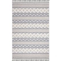 Tapis Salon Bohème Chic Franges Tressées Gris et Crème (120x170cm)
