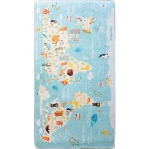 Tapis Carte du Monde Bleu 80x150cm – Qualité supérieure pour Maison, Appartement, Bureau – Style élégant et durable – Confort optimal, facile à