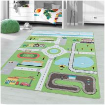 J&kids - Tapis chambre bébé et enfant Road Vert 160x230