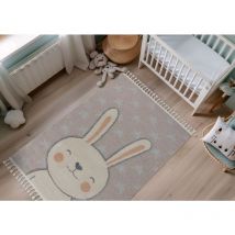 Deladeco - Tapis chambre enfant relief avec franges Arka Marron 160x230