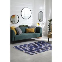 Beneffito - Tapis - Collection Ikat Ultramarine - Tapis - BleuMarine - 170x240cm - Tapis à Motifs, Finition Artisanale, Tissage en Belgique - Tapis