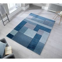 Flair Rugs - Tapis cubisme courtes mèches design pour salon Cosmos Bleu jeans 80x150