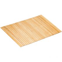 Relaxdays - Tapis de bain, descente de douche en bambou, antidérapant, enroulable, 80 x 50 cm, nature et blanc