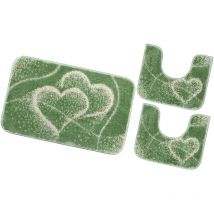 Emmevi Mv S.p.a. - Tapis de Bain Lot de 3 Pièces Moderne Doux Antidérapant Tapis de Douche Lavable Absorbant motif Coeurs - Vert