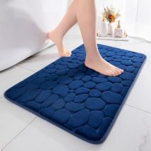 Tapis de Bain Mousse Hydrophile Dessin de Galet Fibre pour Toilettes Douche et Baignoire - Bleu Marine 40CMx60CM