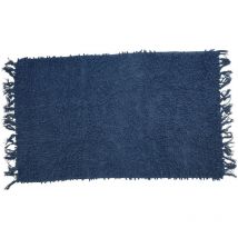 Tapis de bain en coton uni à franges marine 50x70cm