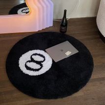 Tapis de billard simulé à 8 boules, tapis à huit boules, tapis de salle de bain rond noir antidérapant(80 x 80 cm)