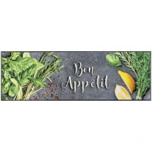 Dezenco - tapis de cuisine 60x180 gris tissé rectangle motif fresque bonapeti