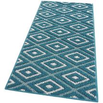 Emmevi Mv S.p.a. - Tapis de Cuisine Doux Bordé Moderne Coureur Antidérapant Losanges 3D Bleu - 50X145 Cm