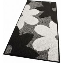 Emmevi Mv S.p.a. - Tapis de Cuisine Fleurs 3D Doux Bordé Moderne Coureur Antidérapant Noir - 50x135 cm