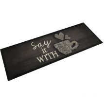 Tapis de cuisine lavable imprimé tasse noir 60x180 cm velours