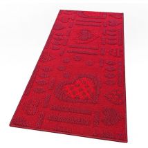 Emmevi Mv S.p.a. - Tapis de Cuisine Moderne Coureur Bordé Absorbant Antidérapant Lavable 3D Coeurs Bordeaux - 50x75 cm