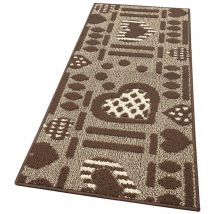 Tapis de Cuisine Moderne Coureur Bordé Absorbant Antidérapant Lavable 3D Coeurs Marron - 57x230 cm