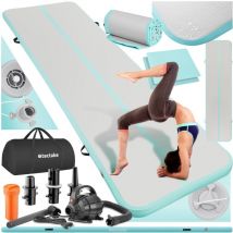 Tectake - Tapis Airtrack gonflable AirFlexy avec pompe à air électrique - gris/bleu