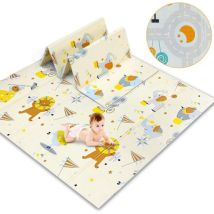 Yoleo - Tapis de Jeu Bébé Réversible 200x180cm, Tapis d'éveil Enfant Pliable Imperméable Double Face, Matériau xpe, Éléphant+Voiture