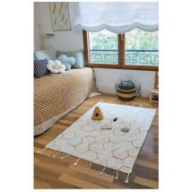 Lorena Canals - Tapis de jeu enfant coton avec franges lavable en machine Pollination Ivoire 90x130