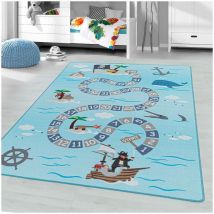 J&kids - Tapis de jeu pour fille et garçon Whale Bleu 140x200