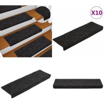 Tapis de marches d'escalier 10 pcs Noir 65x21x4 cm Aiguilleté - Tapis D'escalier - Tapis Marche - Décoration Escalier - Protection Glisse