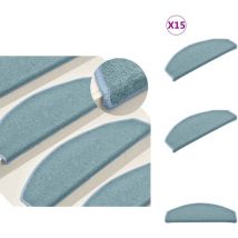 Tapis de marches d'escalier 15 pcs Bleu 65x24x4 cm - Tapis D'escalier - Protection Escalier - Tapis Marche Escalier - Antidérapant - Lavable