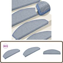 Tapis de marches d'escalier 15 pcs Gris clair et bleu 65x24x4cm - Tapis D'escalier - Protection Escalier - Tapis Marche Escalier - Antidérapant