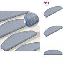 Tapis de marches d'escalier 15 pcs Gris clair et bleu 65x24x4cm - Tapis D'escalier - Protection Escalier - Tapis Marche Escalier - Antidérapant