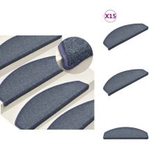 Tapis de marches d'escalier 15 pcs Gris foncé et bleu 65x24x4cm - Tapis D'escalier - Protection Escalier - Tapis Marche Escalier - Antidérapant