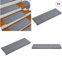 Tapis de marches d'escalier 5 pcs Gris 65x21x4 cm Aiguilleté - Tapis D'escalier - Tapis Marche - Décoration Escalier - Protection Glisse