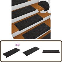 Tapis de marches d'escalier 5 pcs Noir 65x21x4 cm Aiguilleté - Tapis D'escalier - Tapis Marche - Antidérapant - Décoration Escalier - Protection