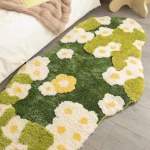 Feiyue - Tapis de mousse, tapis à fleurs, tapis de salle de bain, tapis de bain en peluche, tapis de douche en microfibre doux, vert sur