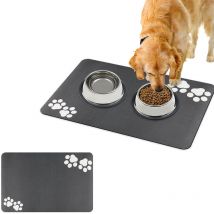 Tapis de nourriture pour chien - tapis de gamelle absorbant au sol 60 x 40 cm - tapis d'alimentation pour chien - gris antidérapant - facile à
