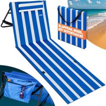 Detex - Tapis de Plage rembourré Pliable avec dossier Réglable Poche latérale Coussin Sangle de transport Matelas de plage transportable Bleu blanc