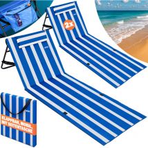 Detex - Tapis de Plage rembourré Pliable avec dossier Réglable Poche latérale Coussin Sangle de transport Matelas de plage transportable 2er Set Blau