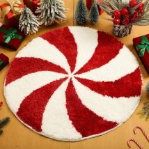 Tapis de salle de bain de Noël 80cm - apis de bain ronds lavables,Tapis de bain bonbon rouge blanc,d'hiver Tapis de bain antidérapants,Tapis
