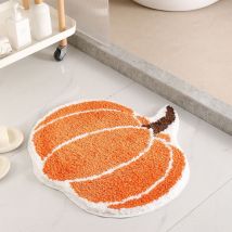 Tapis de salle de bain Halloween Orange Tapis mignon citrouille Tapis de bain pour salon, chambre Petit tapis moelleux lavable Tapis de bain