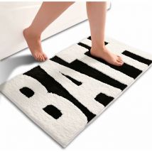 Ahlsen - Tapis de salle de bain noir et blanc, lettres de bain antidérapantes, tapis de bain doux et absorbant, tapis de bain confortable lavable en