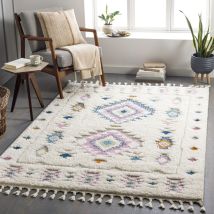 Surya - Tapis Shaggy Bohème Multicolore/Blanc 160x213 cm