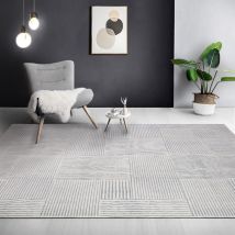 Tapis De Salon Motifs géométriques Tapis Lavable en Machine avec Support Antidérapant Grise 160x230cm