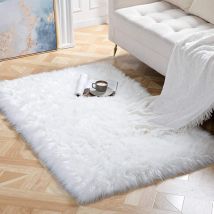 Jn.songs - Tapis de Salon Tapis Shaggy en Peau de Mouton Moquette Fluffy Soft Décoratif Blanc - 60x90CM