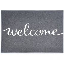 Floordirekt - Tapis spaghetti en vinyle En deux couleurs, avec ou sans impression Gris Welcome 50 x 80 cm