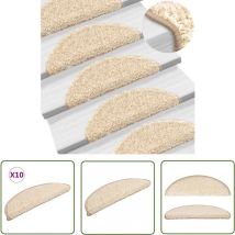 The Living Store Tapis d'escalier 10 pcs 56x17x3 cm Crème - Tapis D'escalier - Tapis Marche - Protection Escalier - Moquette Escalier - Tapis